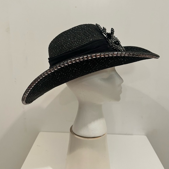 Black Western Straw Hat Jeweled Stag head Cowboy Party Texas Nashville Glamour - Picture 3 of 12